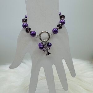 Violet Cross Charm Fashion Beaded Bracelet